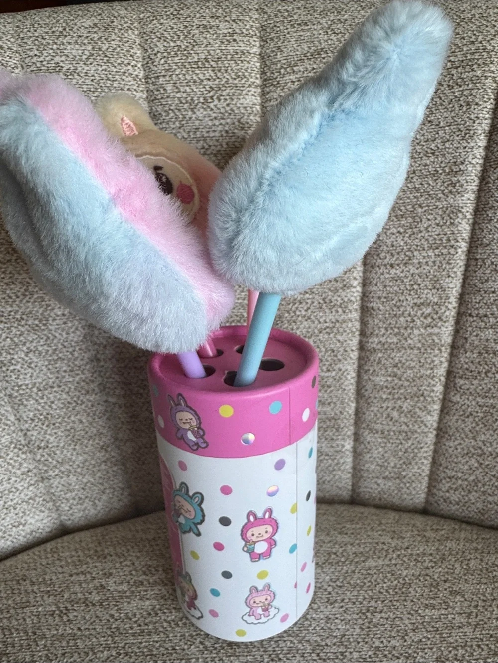New Plush Bunny Monster Pens Pastel Pink & Blue
